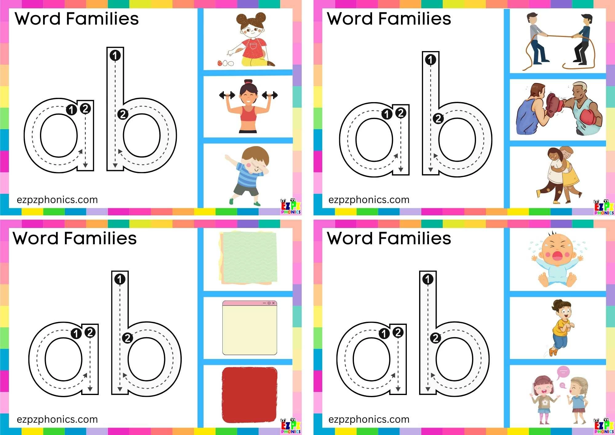 ab Word Family Trace the Letters and Clip the Correct Image. Clip Card Activity for Kids Set 2